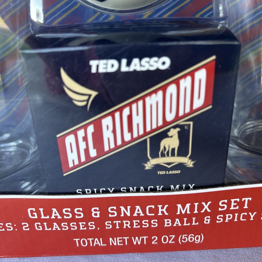 Ted Lasso Glass & Spicy Snack Mix Set with Stress Ball New In Box - Picture 5 of 5